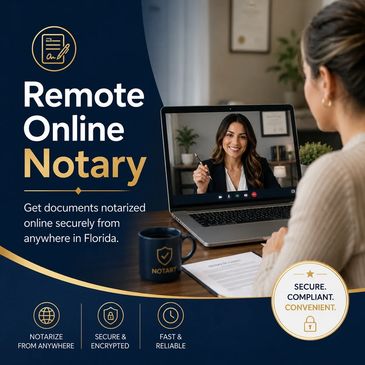 Remote online notary service for secure and convenient document notarization in Florida.