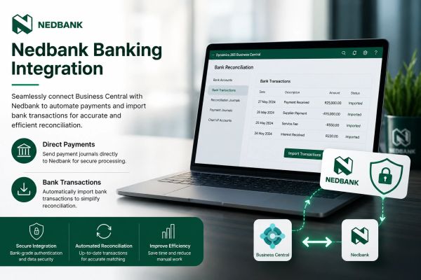 Nedbank Banking integrates with Business Central for automated payments and transactions.