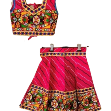 Hot pink lehenga set with beautiful embroidery work on premium quality cotton.