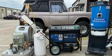 Powerhouse rental bundle, Duromax generator, FGR-4H25 grinder, VFG-Z20 extractor