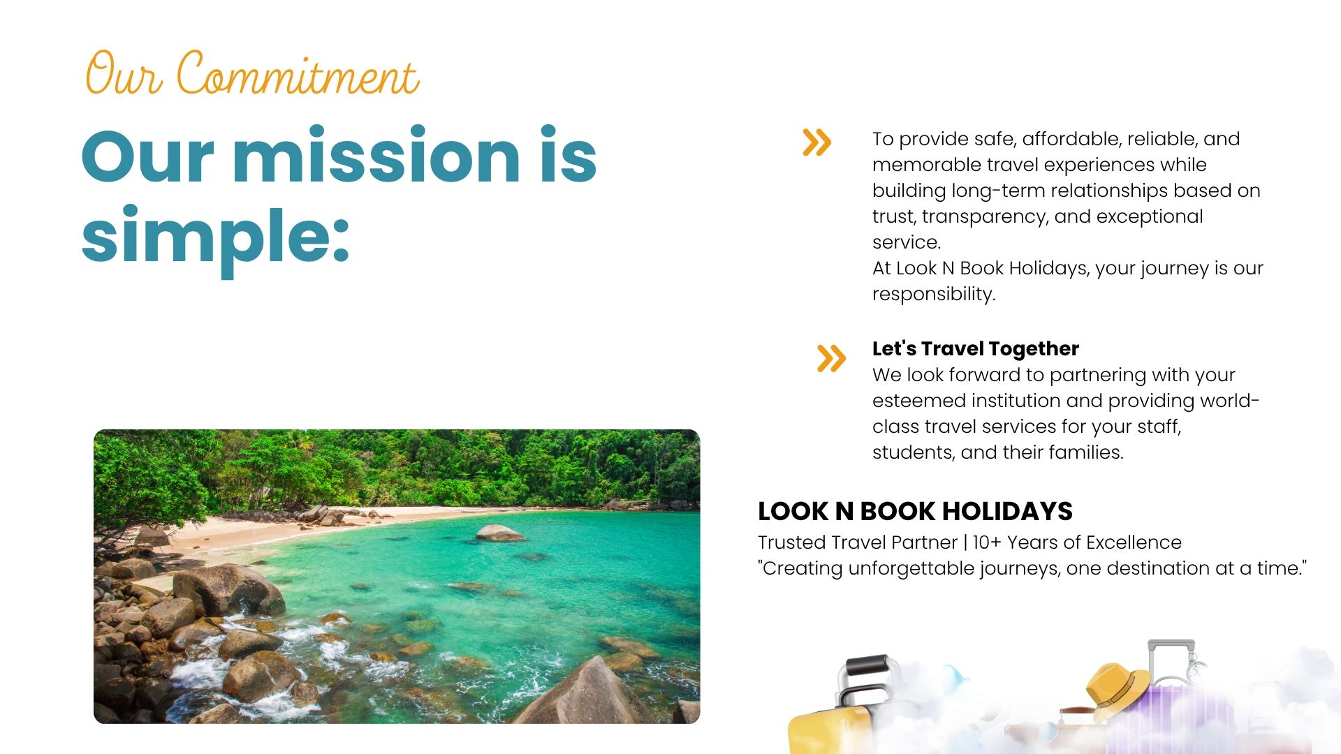 Travel agency commitment to safe and memorable journeys.