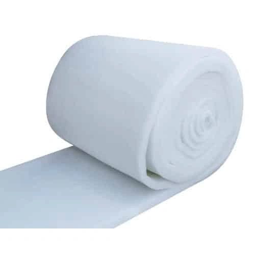 Rolled white foam padding sheet for cushioning or insulation.