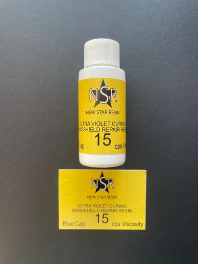 Bottle of New Star Resin UV curing windshield repair resin.