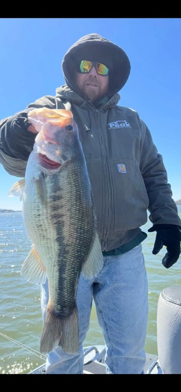 Man in winter clothes holding a large fish on a boat.