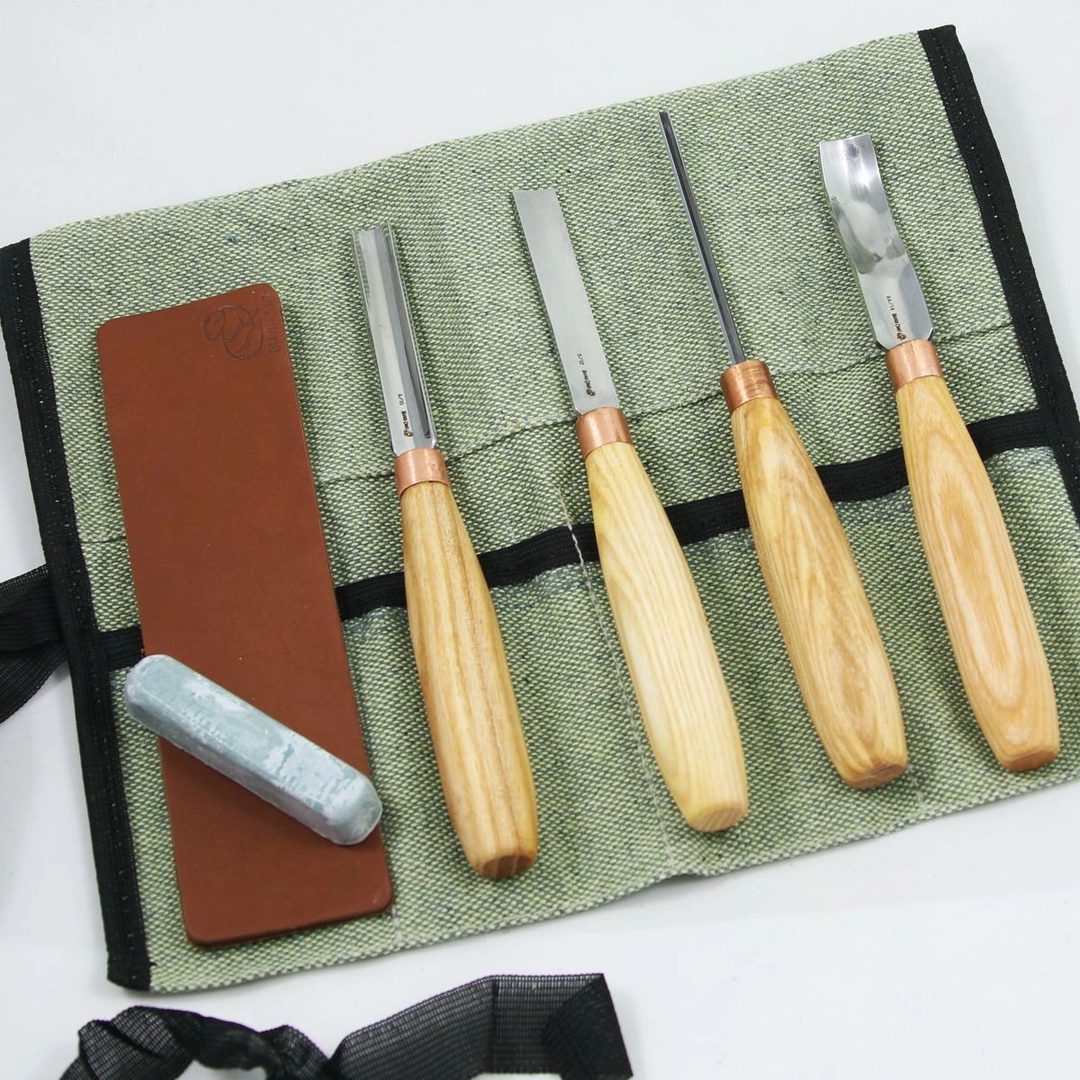 BeaverCraft 4-piece Compact Gouge Set with Strop and Tool Roll 49-SC01