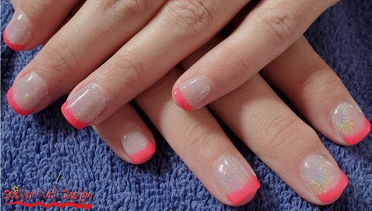 Stellar Nail Design Pink French with Sparkly Shimmer