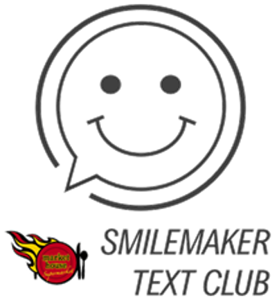 SmileMaker Text Club logo with smiley face and flame badge.