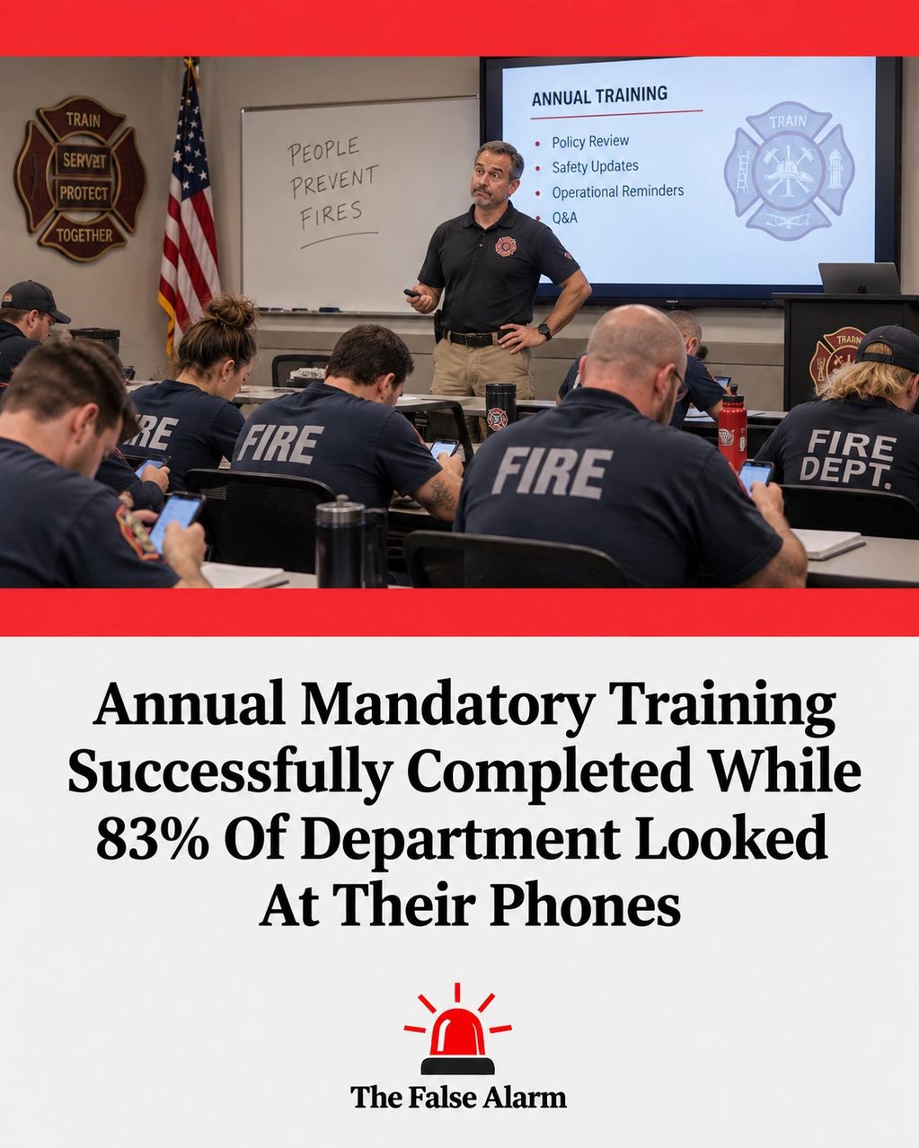 Firefighters in training with phones out.