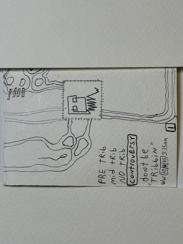 Hand-drawn map with tribal references and controversy warning.
