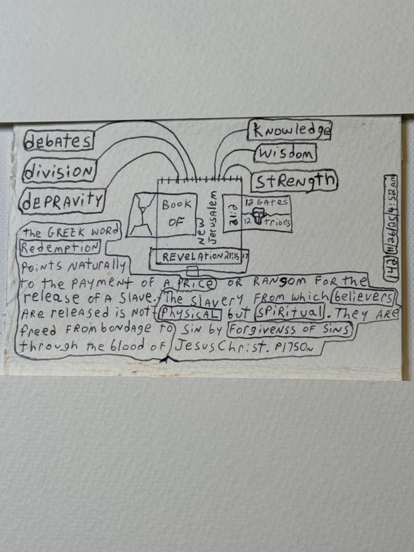 Handwritten notes on biblical themes from the Book of Revelation.