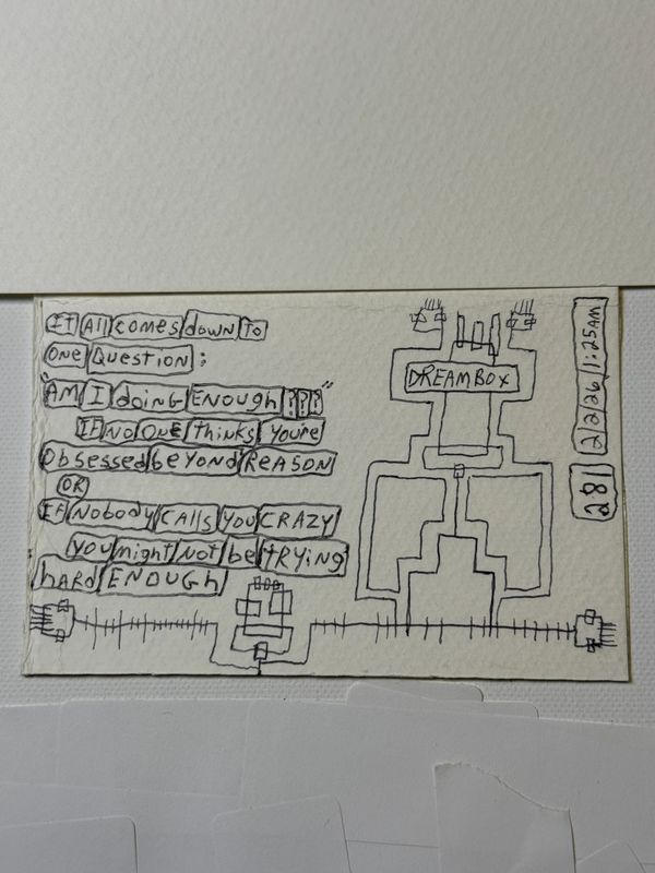 Hand-drawn doodle with motivational text about effort and obsession.