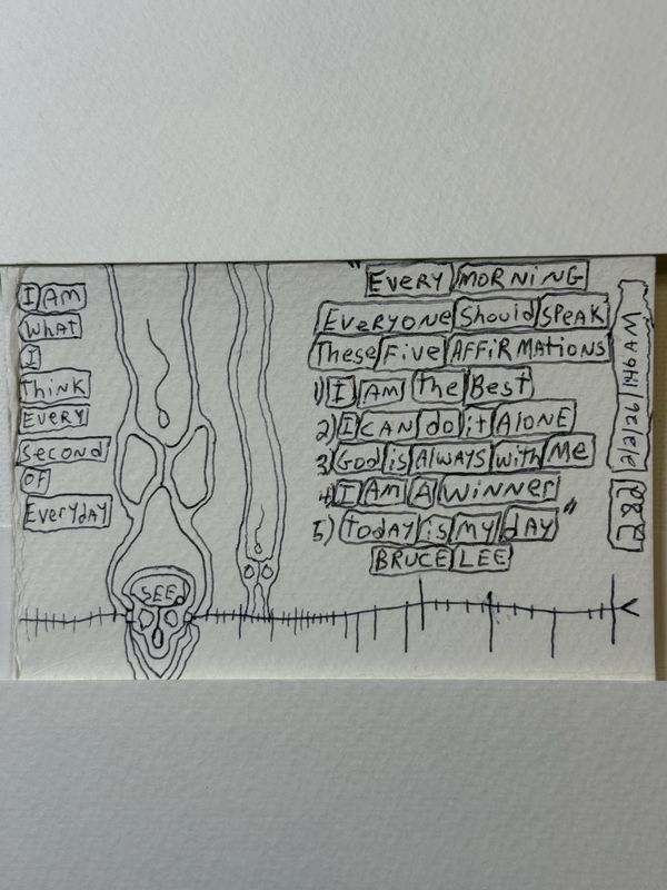 Handwritten positive affirmations and abstract drawings.