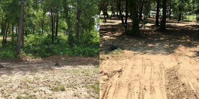 Side-by-side before and after clearing of a wooded area.
