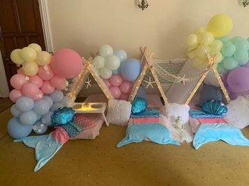 Mermaid theme, mermaid teepee tents, indoor teepees, sleepover, kids indoor tents, party