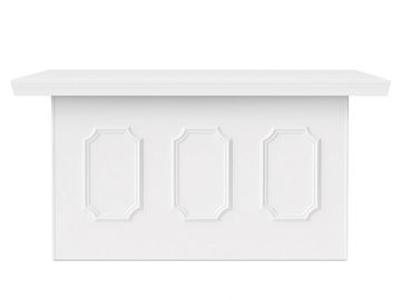 White decorative counter with three ornate panels.