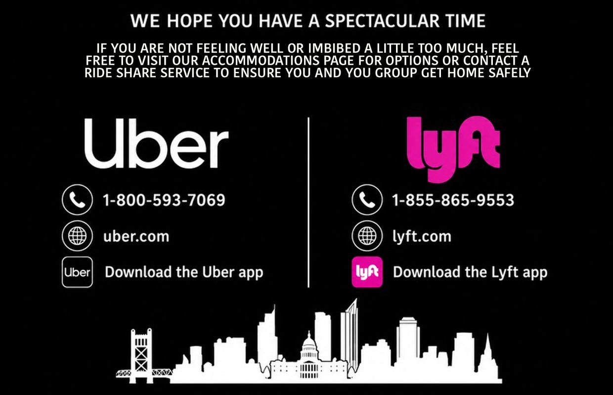 Contact Uber or Lyft for safe rides if feeling unwell or after drinking.