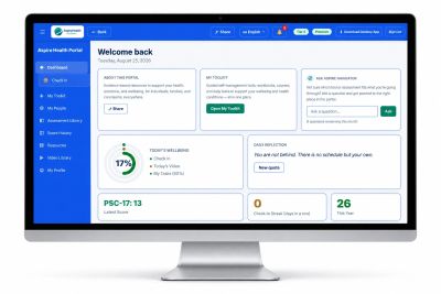 Dashboard interface of Aspire Health Portal on a desktop.