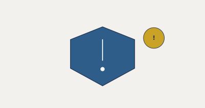Blue hexagon and yellow circle with exclamation marks.