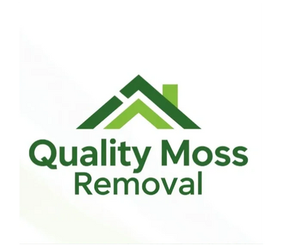 Logo with green roof design and text 'Quality Moss Removal'.