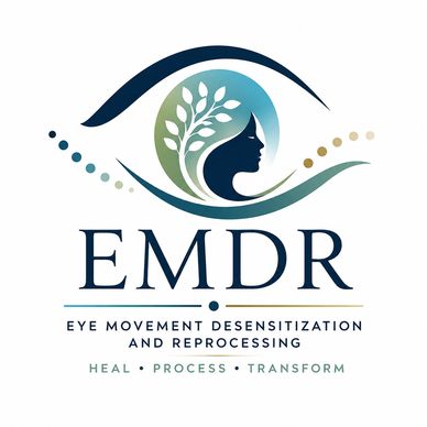Logo for EMDR therapy featuring an eye and a woman's profile with a leafy design.