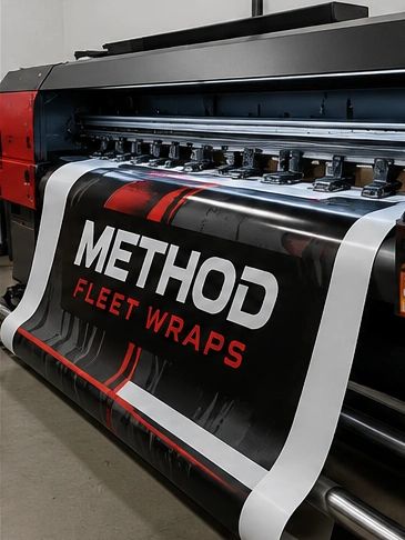 Large printer producing a Method Fleet Wrap banner.