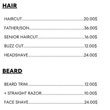 Walk-In Prices
Appointment Barber Prices Vary