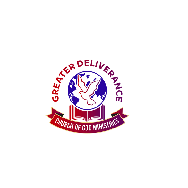 Church logo with a dove, globe, and Bible for Greater Deliverance Church of God Ministries.