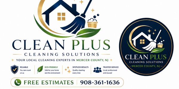 Logo for Clean Plus Cleaning Solutions in Mercer County, NJ, offering reliable, eco-friendly, spotless, and trusted cleaning services.