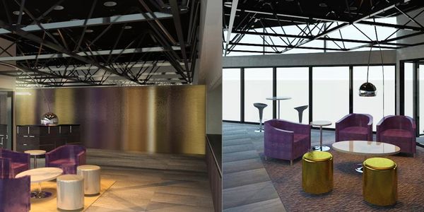 Concept renderings of a commercial reception lobby