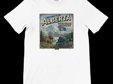 White t-shirt with Alberta heritage design.