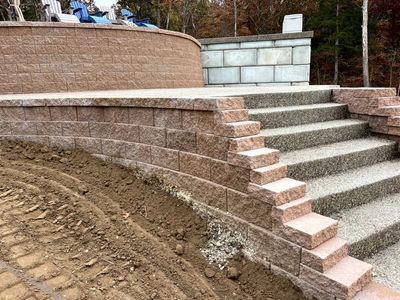 Retaining wall and exposed aggregate steps