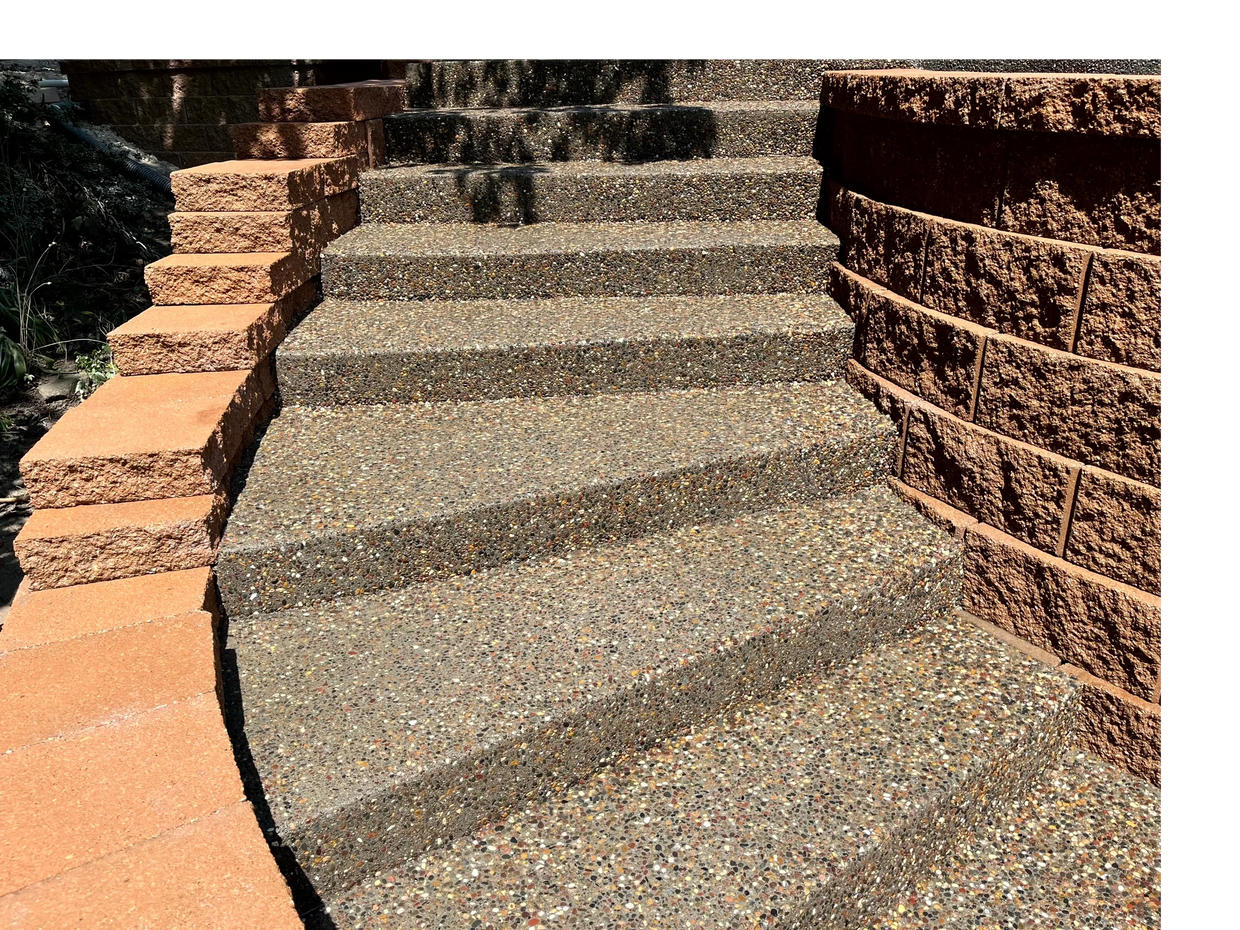 Exposed aggregate concrete steps