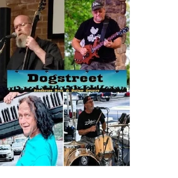 Band Dogstreet performing live, featuring guitar, bass, keys, and drums.