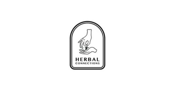 Minimalist logo with hands and herbal leaves.