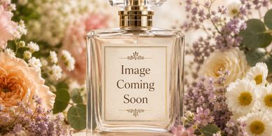 A perfume bottle labeled 'Image Coming Soon' surrounded by flowers.