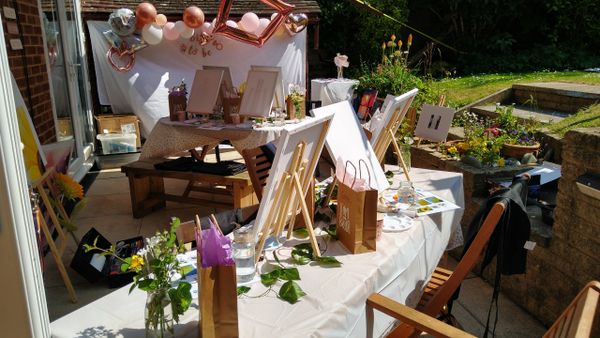 private paint party set up in the garden