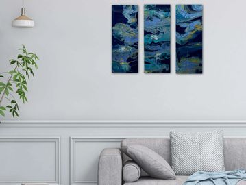 Abstract artwork set in a modern, contemporary home.