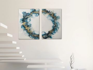 Fluid art painting set in a contemporary staircase.