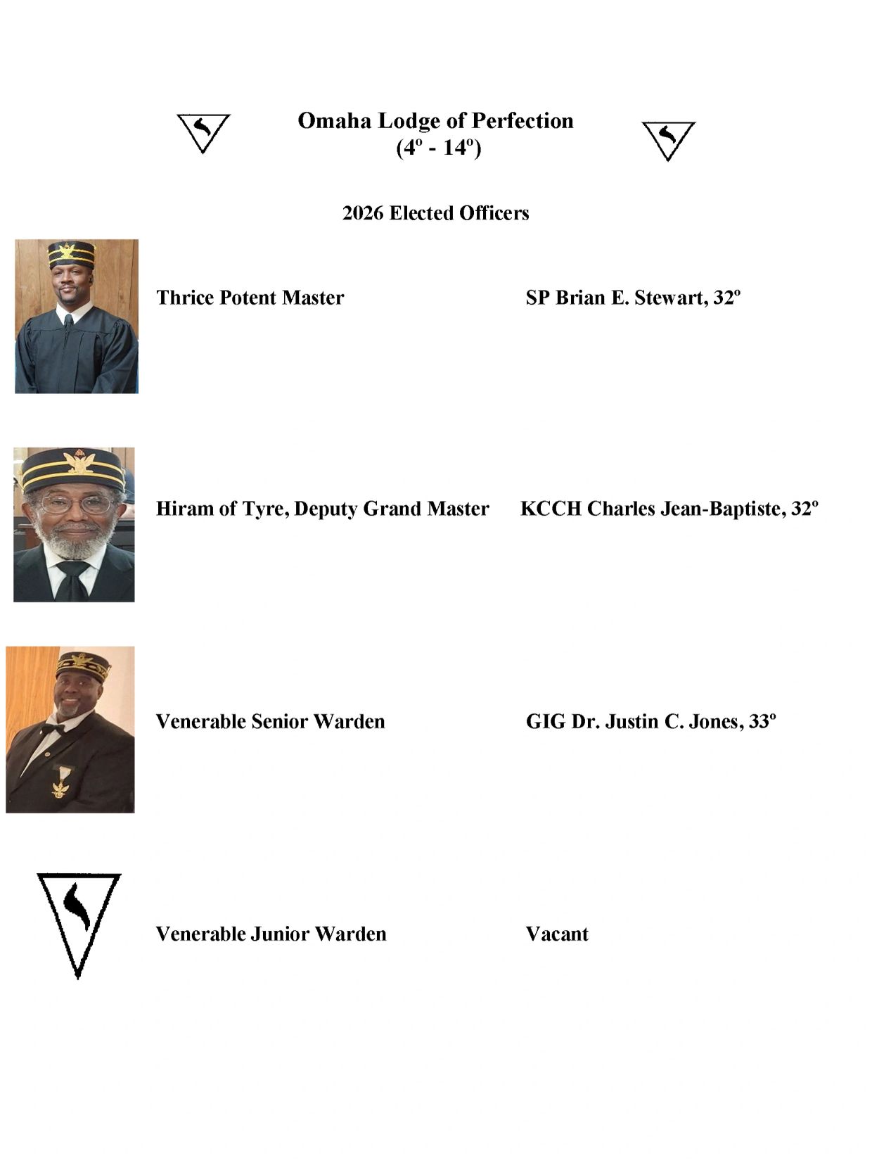 2026 Omaha Lodge of Perfection elected officers with portraits and titles.
