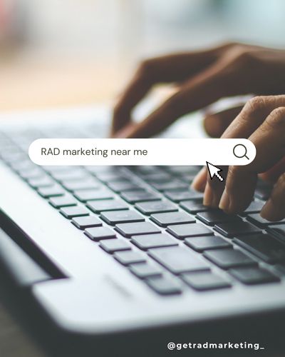 Google search of RAD marketing near me overlay on a laptop