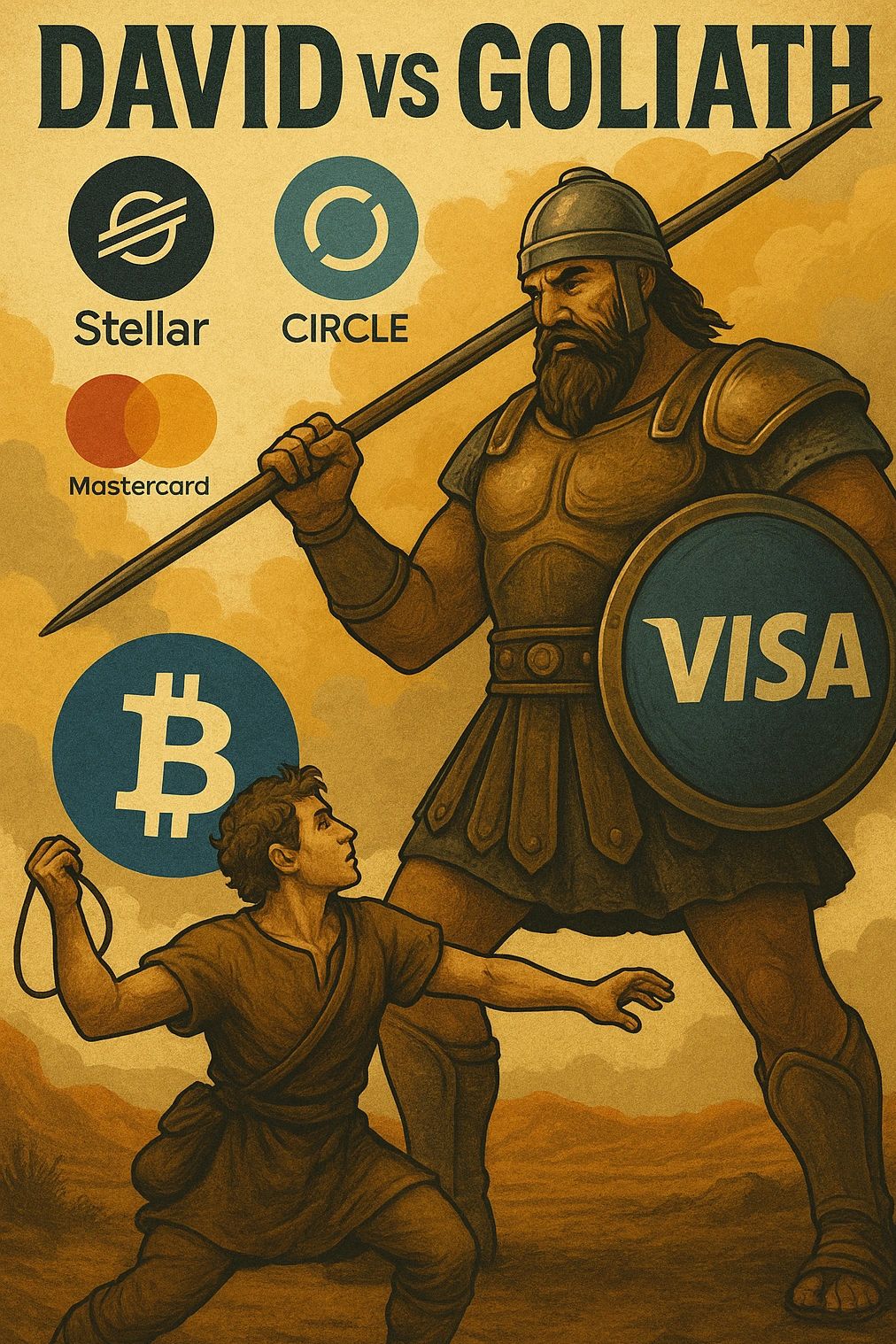 David vs Goliath shows aBTC, XRP, and XLM vs. VISA and Mastercard