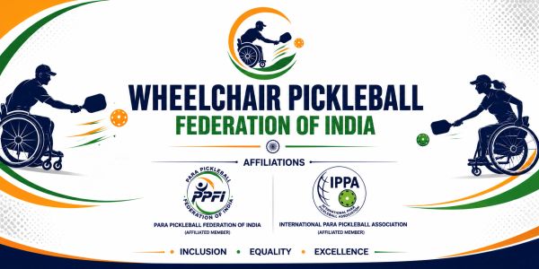 Wheelchair Pickleball Federation of India logo and affiliations.