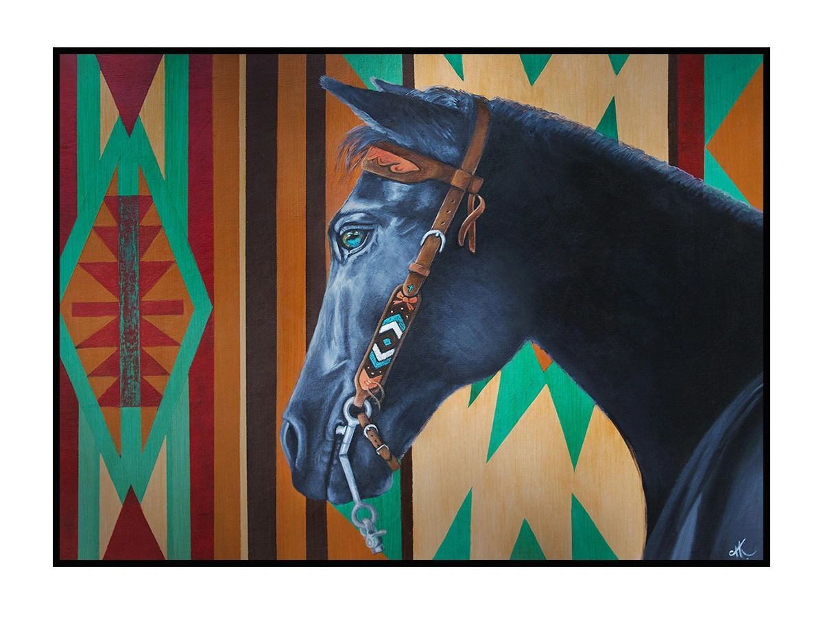 "Jet Black: Tennessee Walking Horse", 18x24", oil on cradled wood.