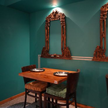 Handcrafted table on special request infront of a freshly painted wall