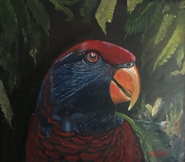 PARROT  Oil on wood panel 13" X 12"
 