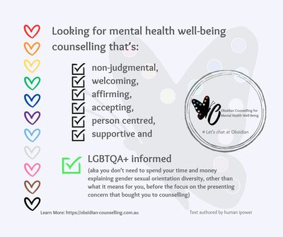 Mental health counselling that is supportive and LGBTQIA+ informed.
