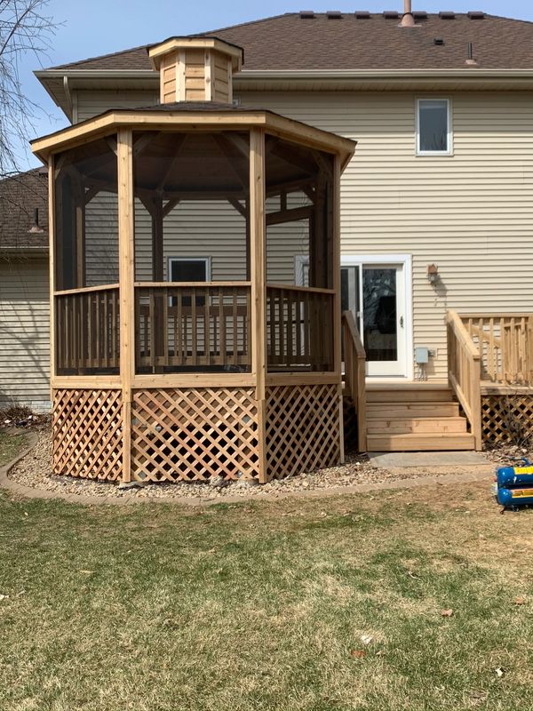 Wood screen gazebo and deck