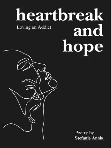 Book cover titled 'heartbreak and hope' with line art faces.