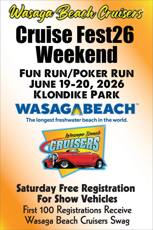 Poster for Cruise Fest26 at Wasaga Beach, June 19-20, 2021.