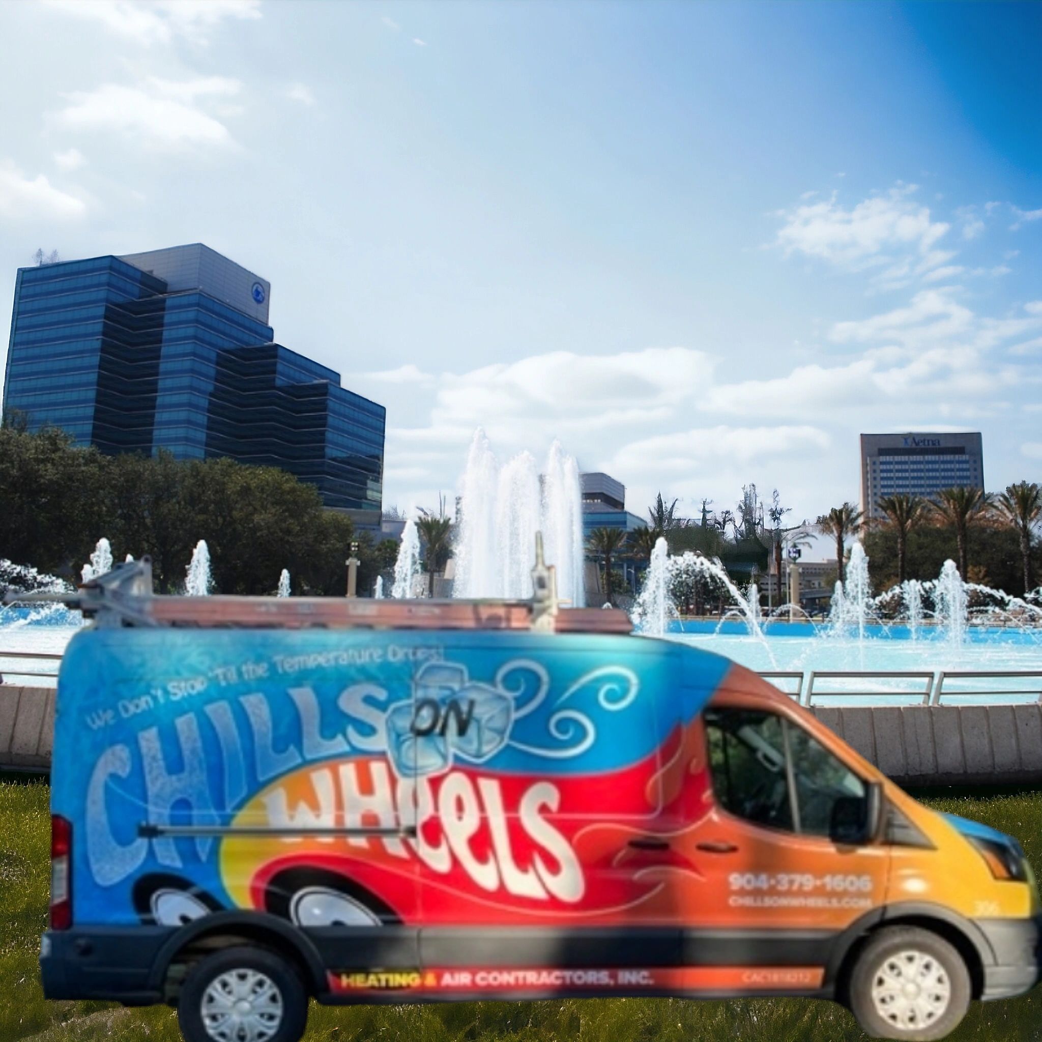 Friendship Fountain in Jacksonville Fl with Chills on Wheels Van